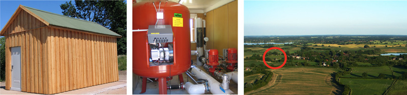Pumpenhäuschen: Außen chic und innen voll Technik - Honigsee aus der Luft – Standort des Pumpenhäuschens 